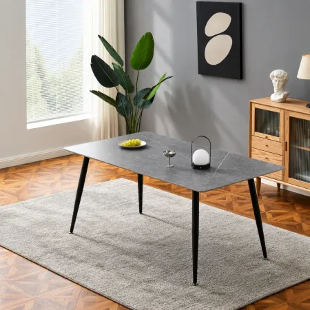 Tavolo 140x80 cm da Pranzo Ceramica Effetto Marmo Grigio 6 Posti