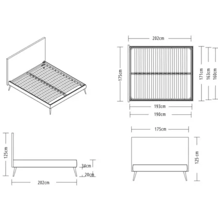 Struttura Letto Matrimoniale Tortora Rete 160x190 Tessuto Antimacchia