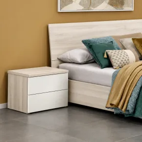Comodino 2 Cassetti Camera da Letto Rovere Sbiancato Bianco Lucido 2