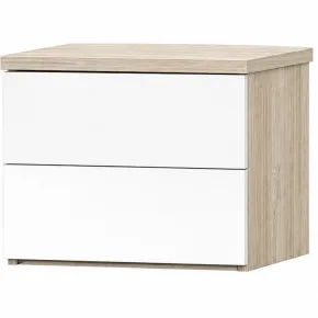 Comodino 2 Cassetti Camera da Letto Rovere Sbiancato Bianco Lucido