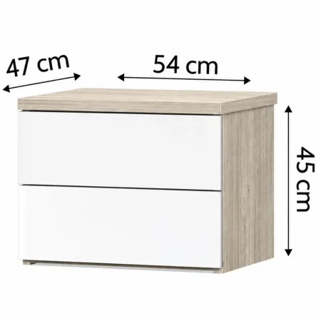 Comodino 2 Cassetti Camera da Letto Rovere Sbiancato Bianco Lucido