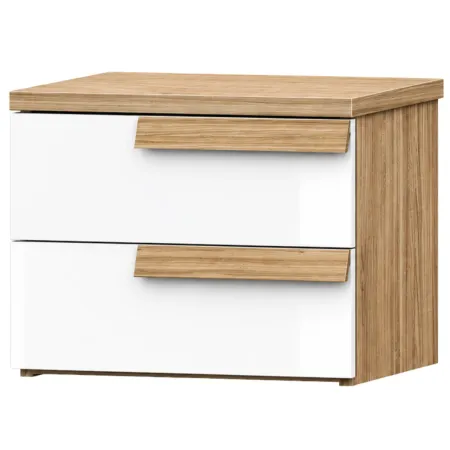 Comodino 2 Cassetti Camera da Letto Rovere Caramello Bianco Lucido