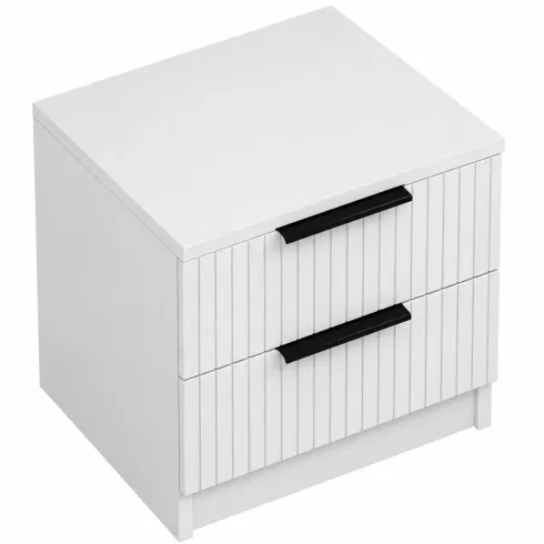 Comodino 2 Cassetti Effetto Cannettato Bianco Camera da Letto 50x40 cm