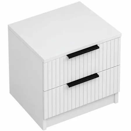 Comodino 2 Cassetti Effetto Cannettato Bianco Camera da Letto 50x40 cm