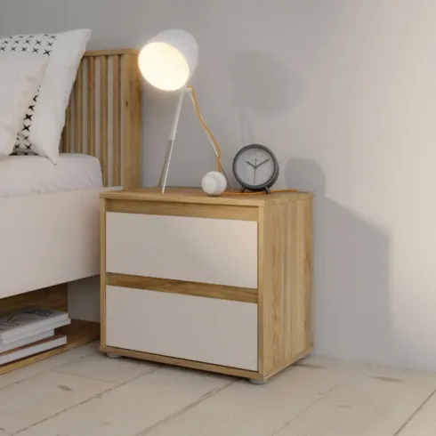 Comodino 2 Cassetti Rovere Beige Cashmere per Camera da Letto