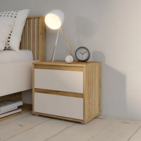 Comodino 2 Cassetti Rovere Beige Cashmere per Camera da Letto