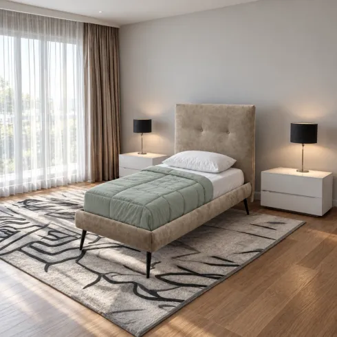 Letto Singolo Struttura Imbottita Tortora con Rete Doghe 80x190 cm