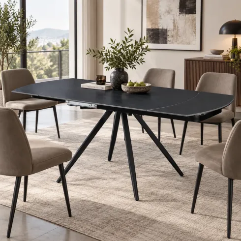 Tavolo Allungabile da Pranzo Rettangolare Ceramica Nero Opaco 180 cm