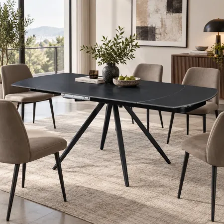 Tavolo Allungabile da Pranzo Rettangolare Ceramica Nero Opaco 180 cm