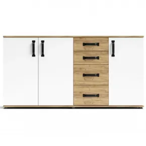 Credenza Rovere Bianco 3 Ante 4 Cassetti Madia da Soggiorno 160 cm 2