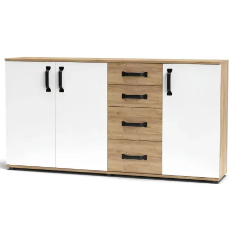 Credenza Rovere Bianco 3 Ante 4 Cassetti Madia da Soggiorno 160 cm