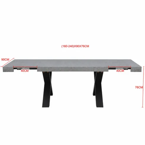 Tavolo da Pranzo Allungabile 160-240 cm Rettangolare MDF Cemento Nero