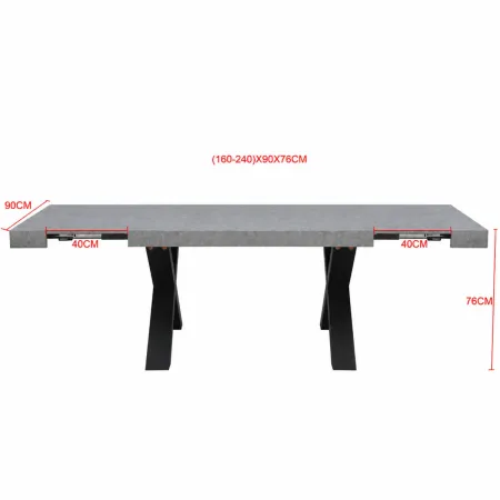 Tavolo da Pranzo Allungabile 160-240 cm Rettangolare MDF Cemento Nero