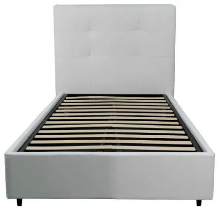 Letto Singolo Contenitore 80x190 cm Testiera Ecopelle Bianco con Rete