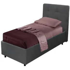 Letto Singolo Contenitore 80x190 cm Testiera Ecopelle Grigio con Rete 2