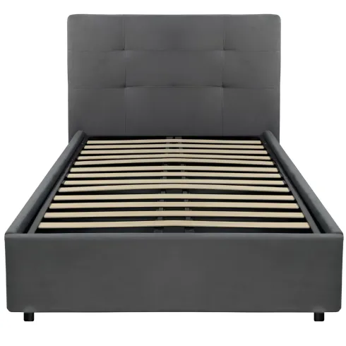 Letto Singolo Contenitore 80x190 cm Testiera Ecopelle Grigio con Rete