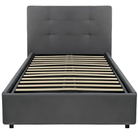 Letto Singolo Contenitore 80x190 cm Testiera Ecopelle Grigio con Rete