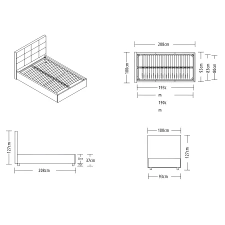 Letto Singolo Contenitore 80x190 cm Testiera Ecopelle Grigio con Rete