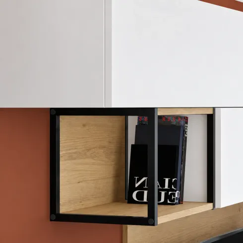 Parete Attrezzata TV Soggiorno Base con Colonna Pensili Bianco Rovere