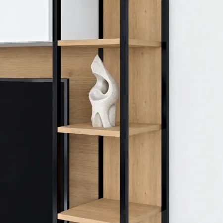 Parete Attrezzata TV Soggiorno Base con Colonna Pensili Bianco Rovere