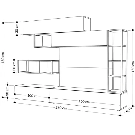 Parete Attrezzata TV Soggiorno Base con Colonna Pensili Bianco Rovere