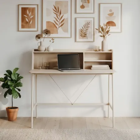 Scrivania con Ripiani in MDF Metallo Beige 115x55x106 cm Camera Studio