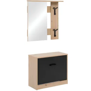 Mobile Ingresso con Specchio Scarpiera Ganci Appendiabiti Rovere Nero