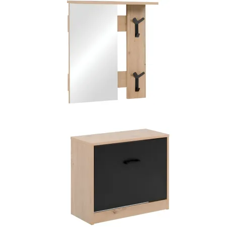 Mobile Ingresso con Specchio Scarpiera Ganci Appendiabiti Rovere Nero