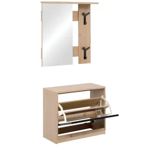 Mobile Ingresso con Specchio Scarpiera Ganci Appendiabiti Rovere Nero 2