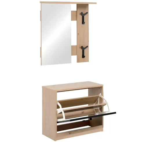 Mobile Ingresso con Specchio Scarpiera Ganci Appendiabiti Rovere Nero