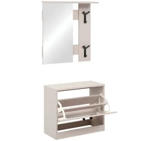 Mobile Ingresso con Specchio Scarpiera Ganci Appendiabiti Beige 2