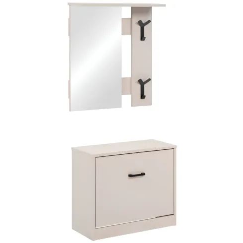 Mobile Ingresso con Specchio Scarpiera Ganci Appendiabiti Beige