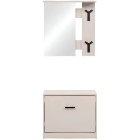 Mobile Ingresso con Specchio Scarpiera Ganci Appendiabiti Beige