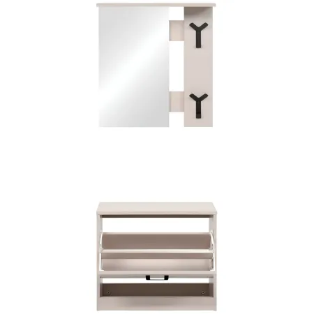 Mobile Ingresso con Specchio Scarpiera Ganci Appendiabiti Beige
