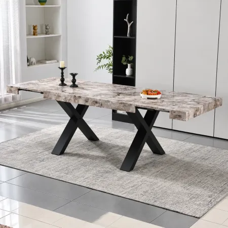 Tavolo da Pranzo Allungabile 160-240 cm in MDF Effetto Marmo Grigio