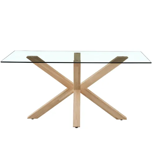 Tavolo 6 Posti da Pranzo Rettangolare 160x90 cm Vetro Temperato Legno