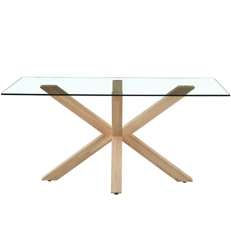 Tavolo 6 Posti da Pranzo Rettangolare 160x90 cm Vetro Temperato Legno