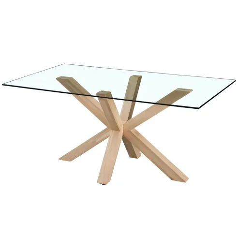 Tavolo 6 Posti da Pranzo Rettangolare 160x90 cm Vetro Temperato Legno