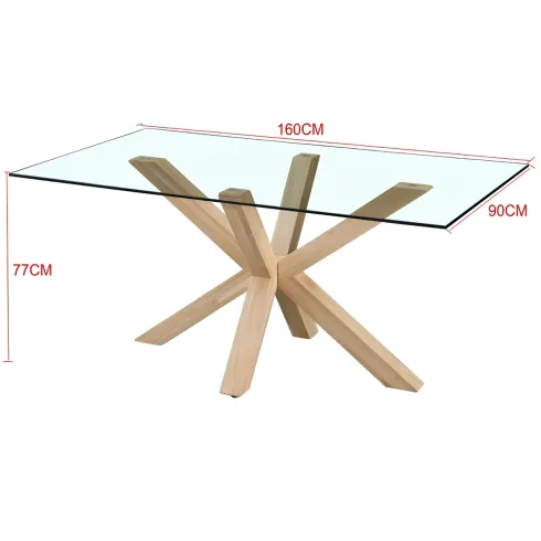 Tavolo 6 Posti da Pranzo Rettangolare 160x90 cm Vetro Temperato Legno