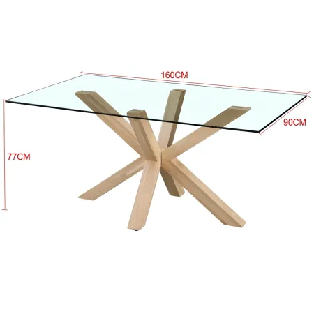 Tavolo 6 Posti da Pranzo Rettangolare 160x90 cm Vetro Temperato Legno