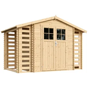 Casetta in Legno Grezzo da Giardino 312x200 cm Porta con Serratura