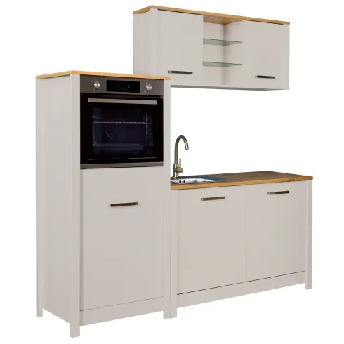 Cucina Modulare 3 Mobili Soft Close Beige Rovere 200 cm MDF Vetro