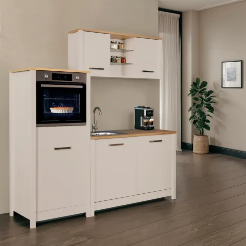 Cucina Modulare 3 Mobili Soft Close Beige Rovere 200 cm MDF Vetro