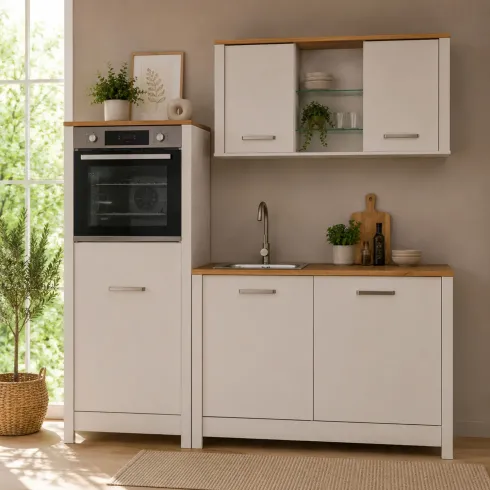 Cucina Modulare 3 Mobili Soft Close Beige Rovere 200 cm MDF Vetro