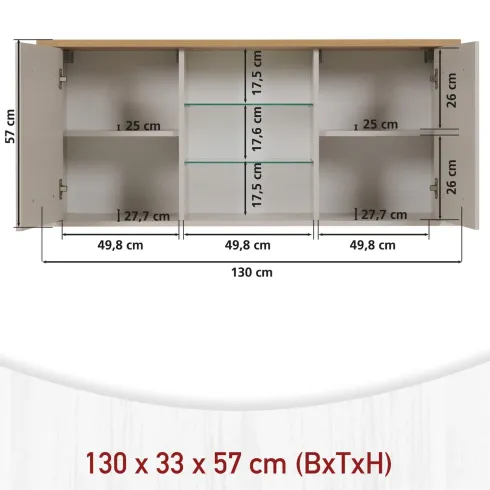 Cucina Modulare 3 Mobili Soft Close Beige Rovere 200 cm MDF Vetro