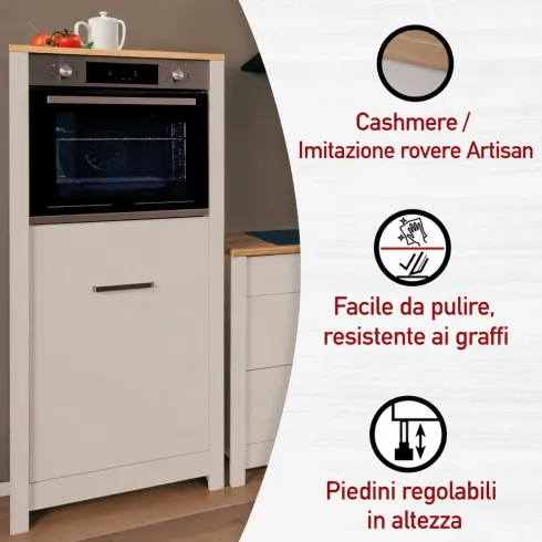 Cucina Modulare 3 Mobili Soft Close Beige Rovere 200 cm MDF Vetro