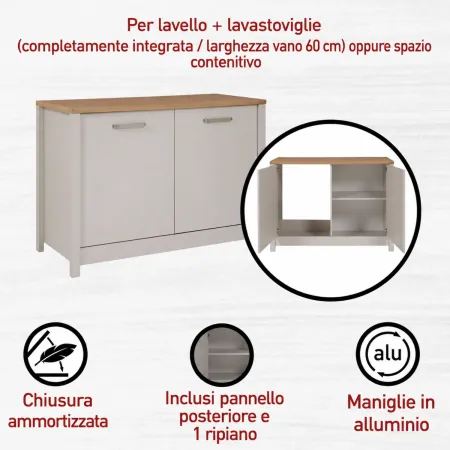 Cucina Modulare 3 Mobili Soft Close Beige Rovere 200 cm MDF Vetro