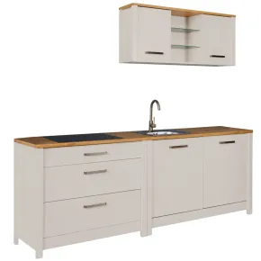 Cucina Modulare 230 cm Beige Rovere Base Sottolavello Cassetti Pensile