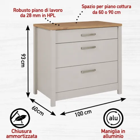 Cucina Modulare Beige Rovere 300 cm 4 Mobili Colonna Pensile