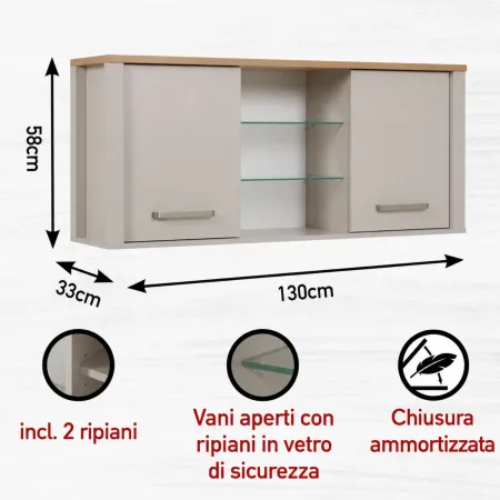 Cucina Modulare Beige Rovere 300 cm 4 Mobili Colonna Pensile